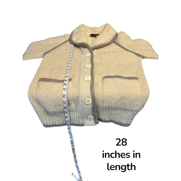 Vintage René Tener for Outlander Wool Mohair Cardigan – Cream Shawl Collar, Made - Picture 5 of 6